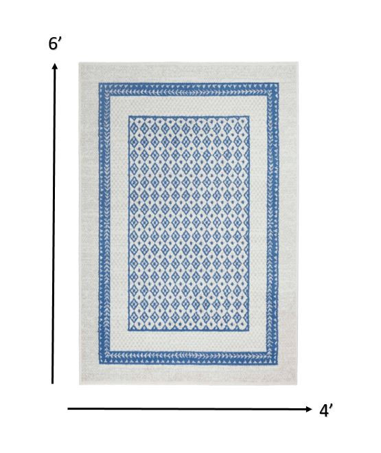4" X 6" Navy Blue Geometric Dhurrie Area Rug