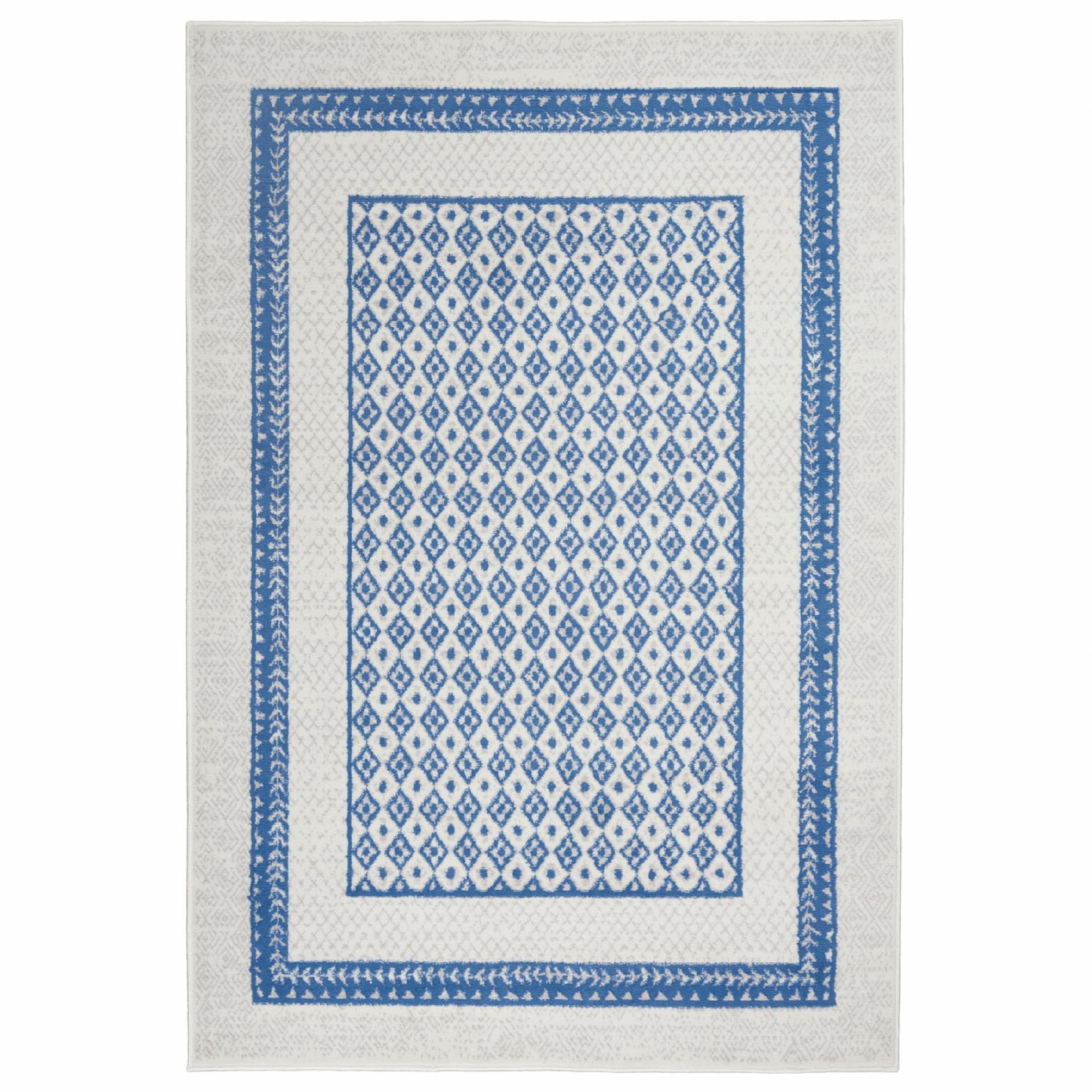 4" X 6" Navy Blue Geometric Dhurrie Area Rug