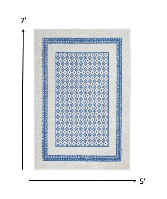 5" X 7" Navy Blue Geometric Dhurrie Area Rug