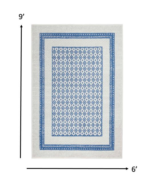 6" X 9" Navy Blue Geometric Dhurrie Area Rug