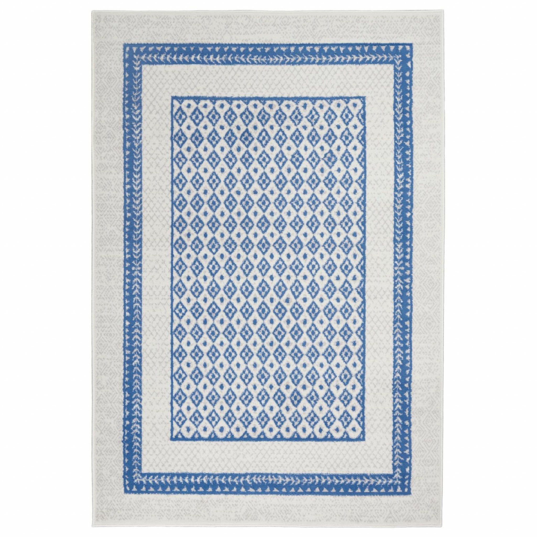 6' X 9' Navy Blue Geometric Dhurrie Area Rug-385882-1