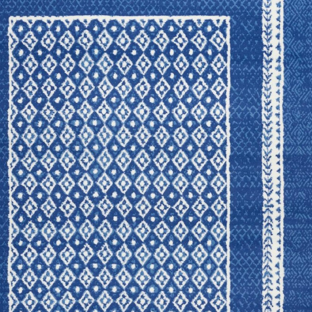 6" X 9" Navy Blue Geometric Dhurrie Area Rug