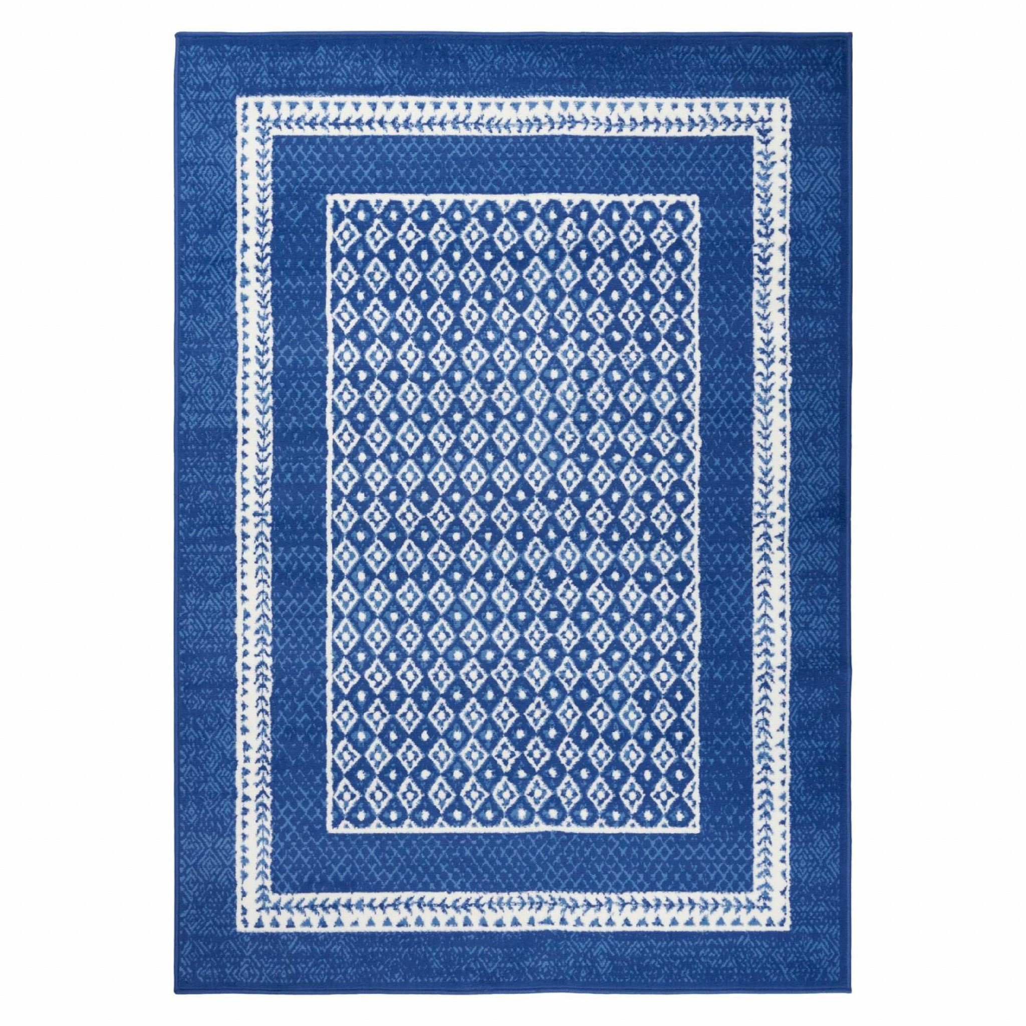 6" X 9" Navy Blue Geometric Dhurrie Area Rug