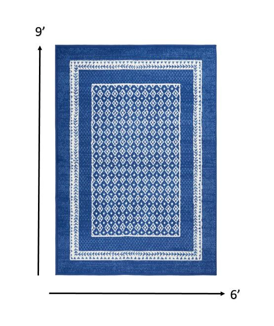6" X 9" Navy Blue Geometric Dhurrie Area Rug