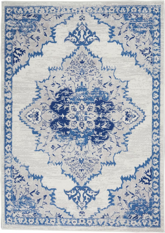 5' X 7' Ivory And Blue Medallion Area Rug-385887-1