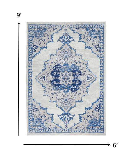 6" X 9" Navy Blue Floral Dhurrie Area Rug