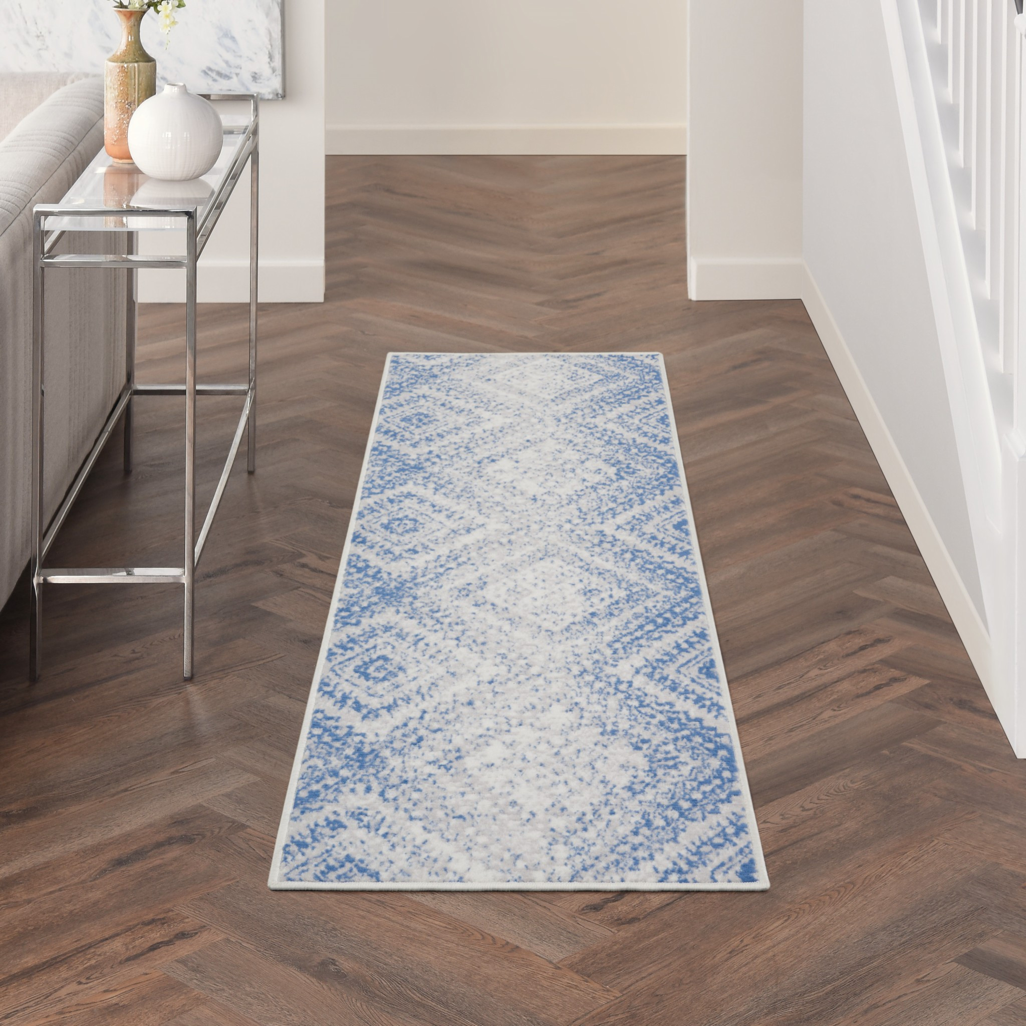 4' X 6' Light Blue Geometric Dhurrie Area Rug-385901-1