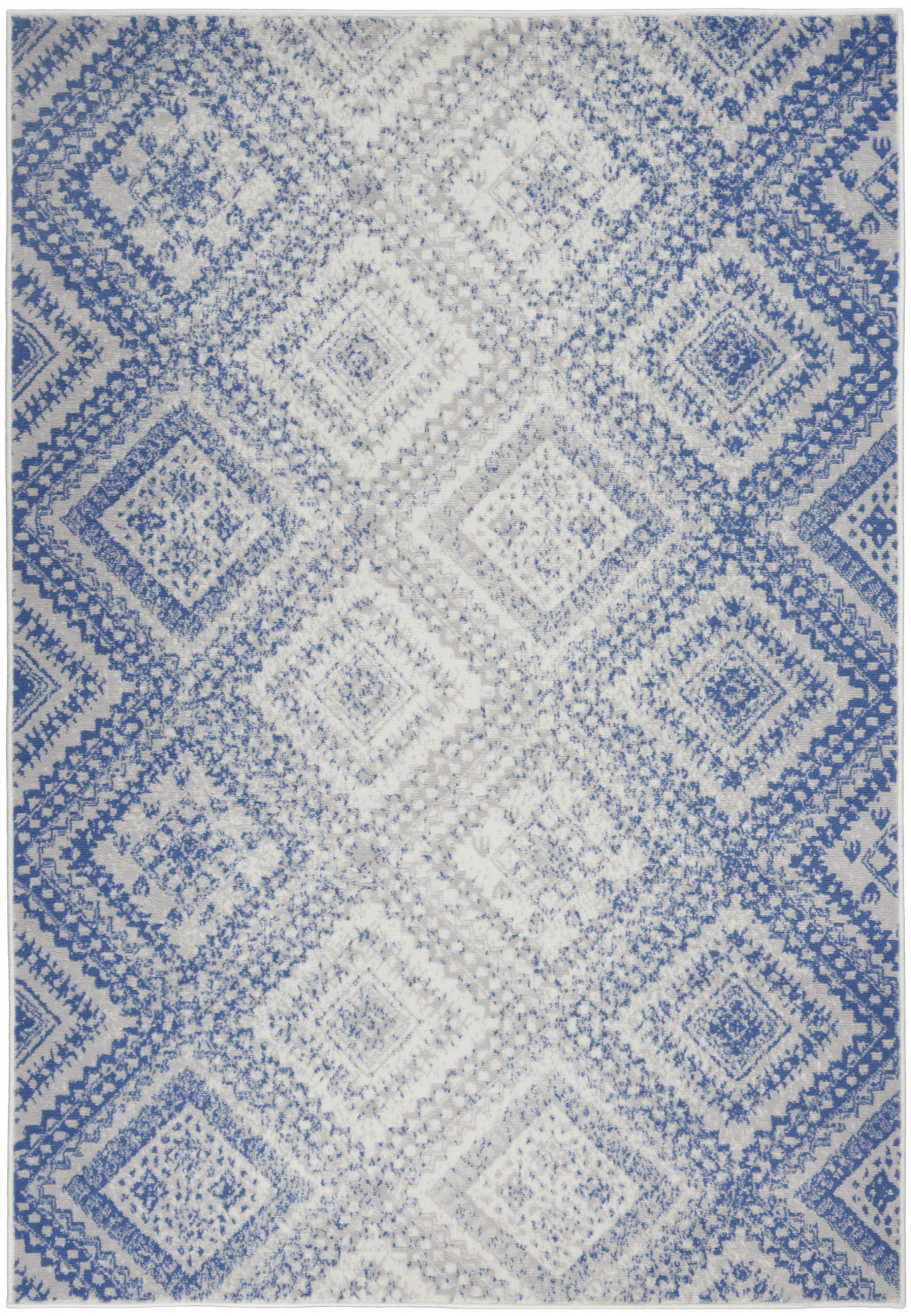 6' X 9' Ivory And Blue Geometric Area Rug-385903-1