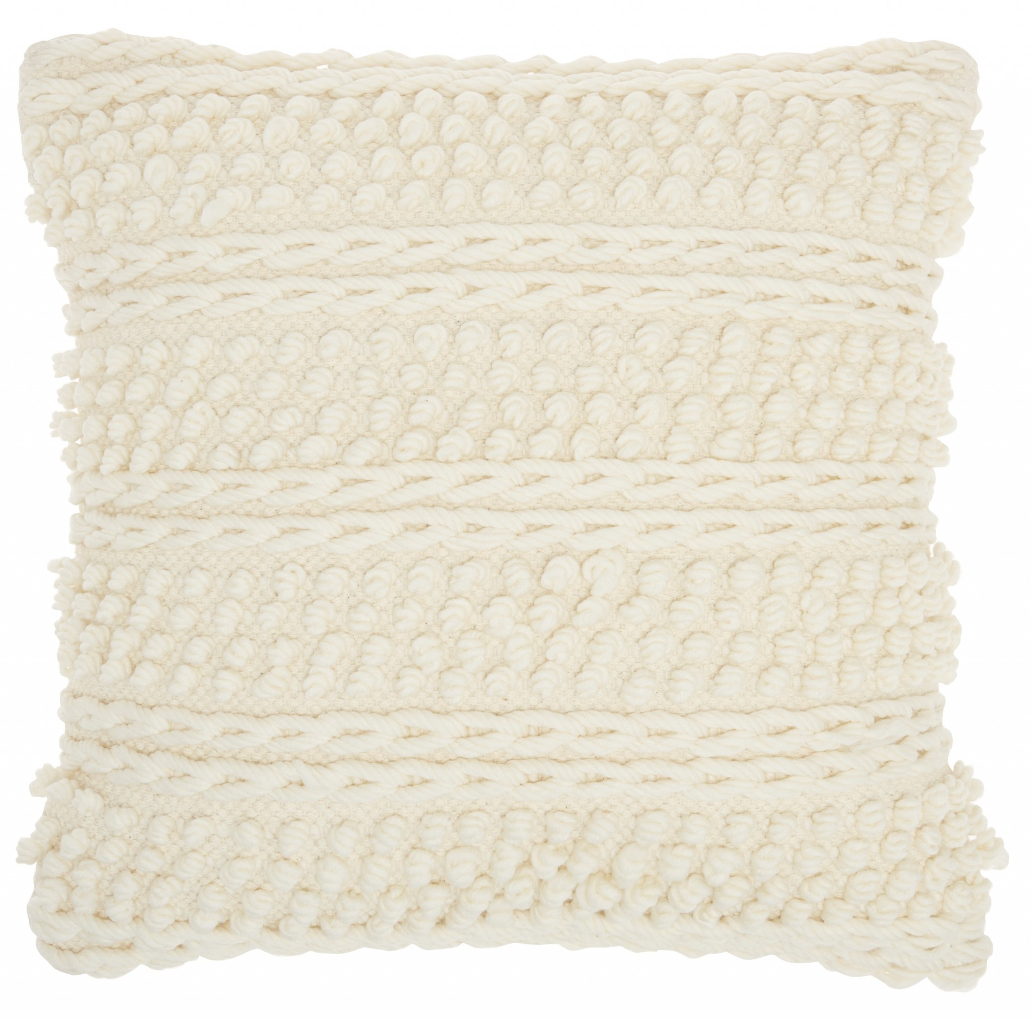 Ivory Textured Dots And Stripes Throw Pillow
