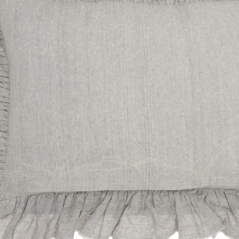 16" X 24" Gray Pillow With Ruffled Edges