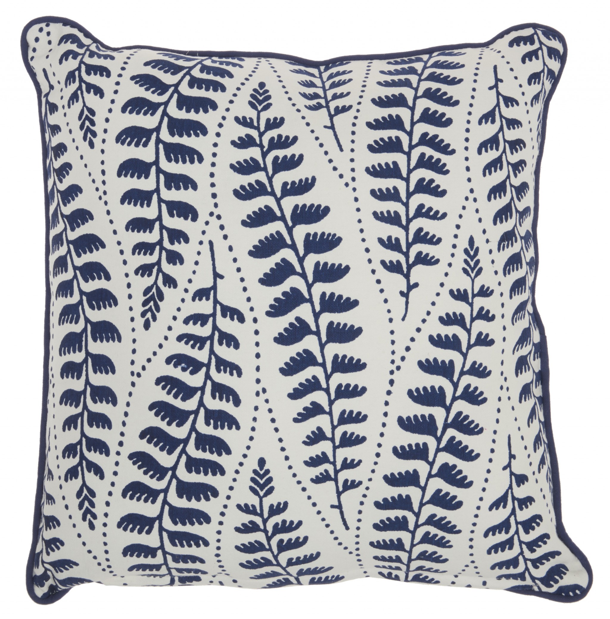 Blue And Ivory Bohemian Leaves Throw Pillow