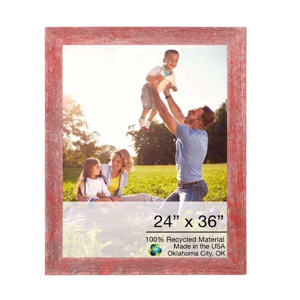 24" X 36" Rustic Farmhouse Red Wood Frame