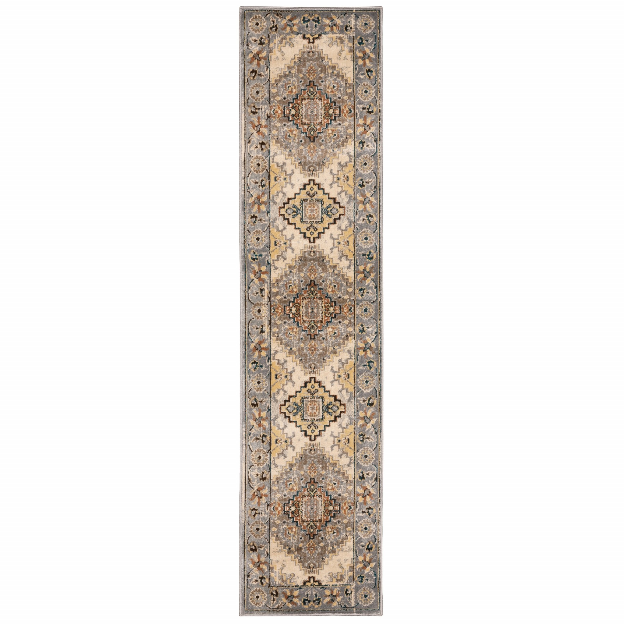 2’ X 8’ Gray And Beige Aztec Pattern Runner Rug-387916-1