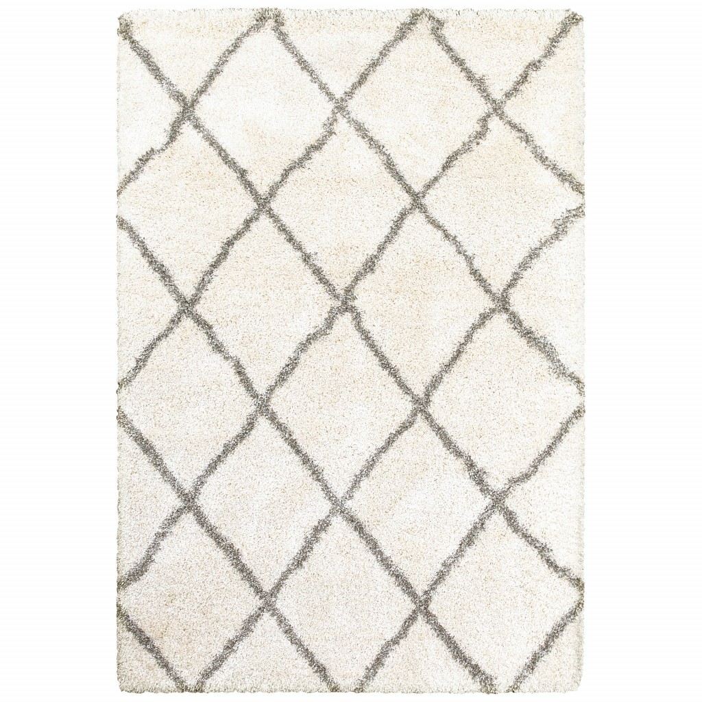 2’ X 3’ Ivory And Gray Geometric Lattice Scatter Rug-387919-1