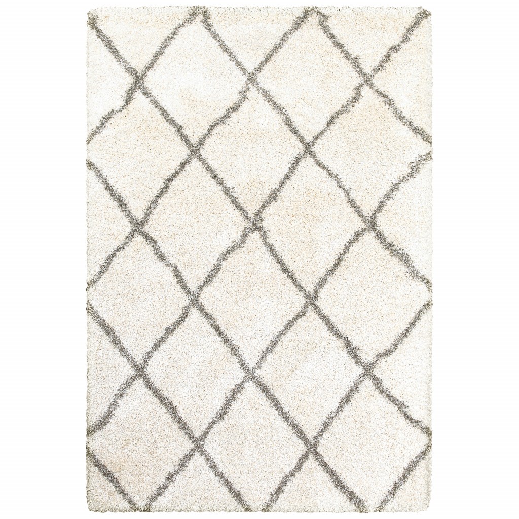 2" X 3" Ivory And Gray Geometric Lattice Scatter Rug