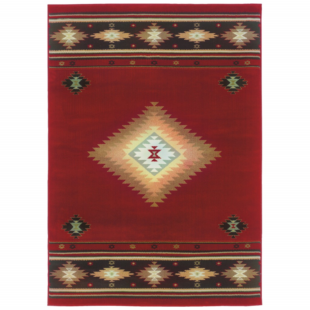 2’ X 3’ Red And Beige Ikat Pattern Scatter Rug-387923-1
