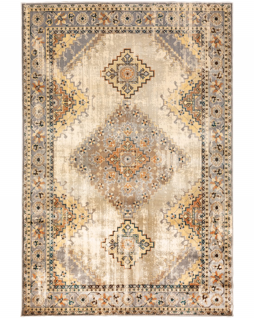4’ X 6’ Gray And Beige Aztec Pattern Area Rug-387925-1