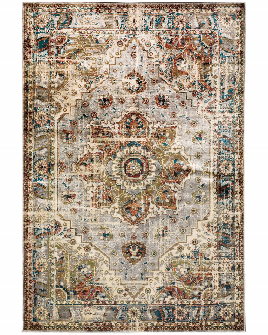 5’ X 7’ Gray And Rust Distressed Medallion Area Rug-387929-1