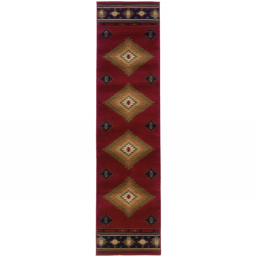 2’ X 8’ Red And Beige Ikat Pattern Runner Rug-387932-1