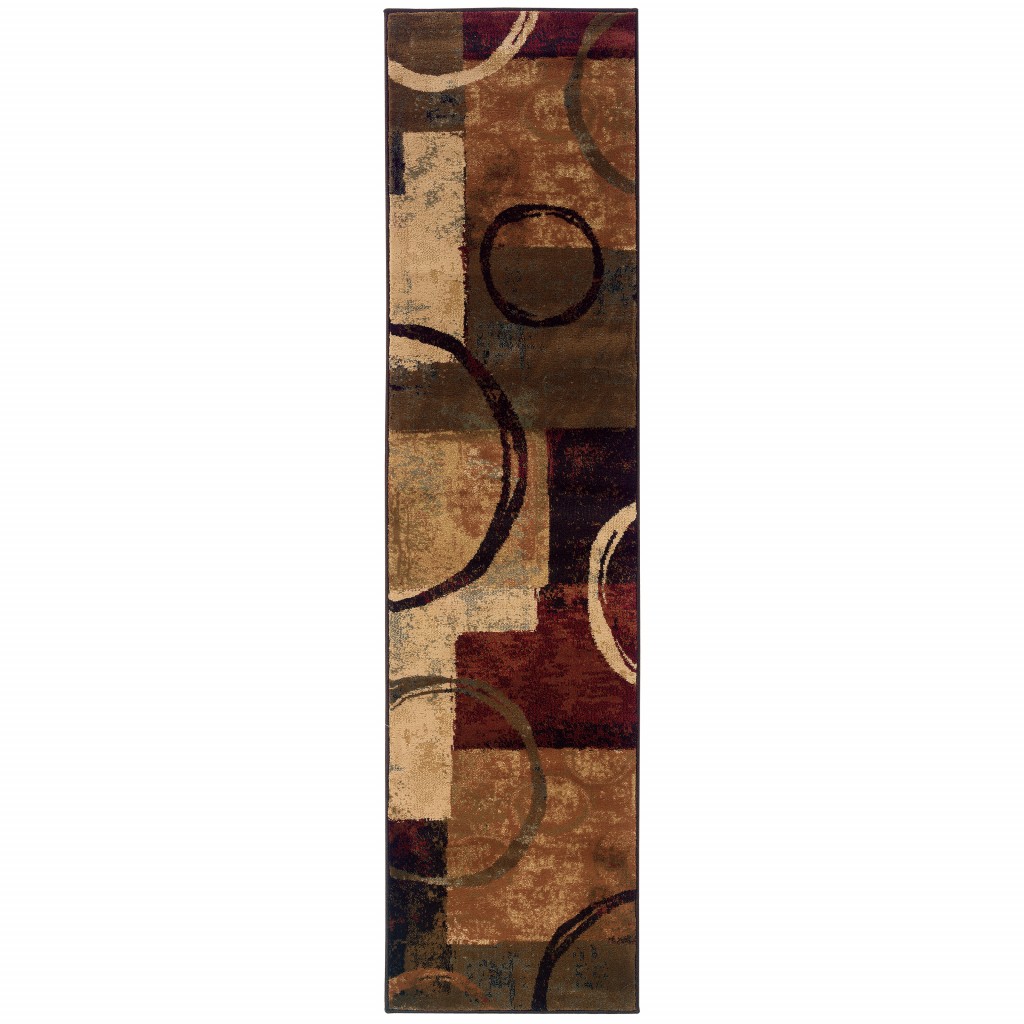 2’ X 8’ Brown And Black Abstract Geometric Runner Rug-387933-1