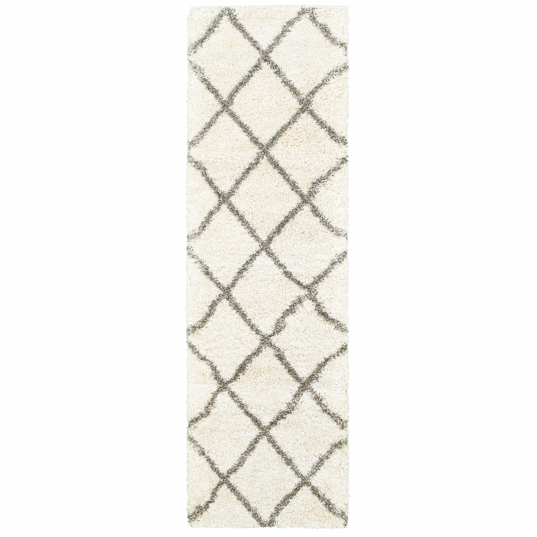 2" X 8" Ivory And Gray Geometric Lattice Runner Rug