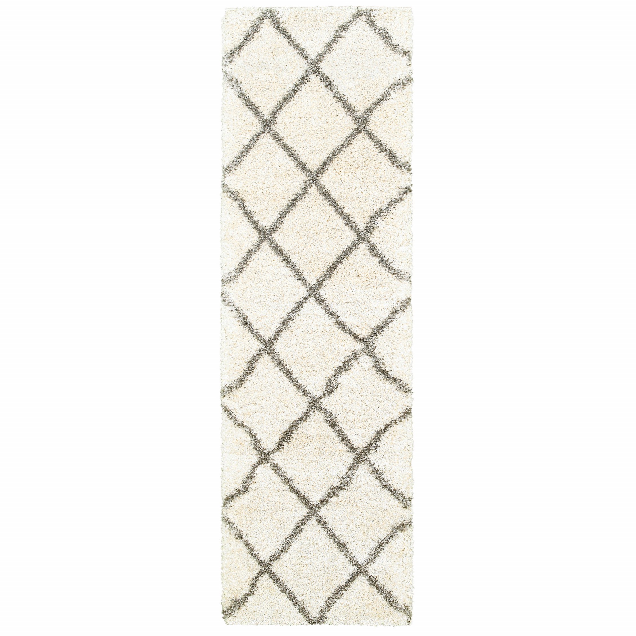 2’ X 8’ Ivory And Gray Geometric Lattice Runner Rug-387943-1