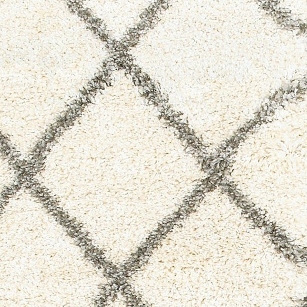 2" X 8" Ivory And Gray Geometric Lattice Runner Rug