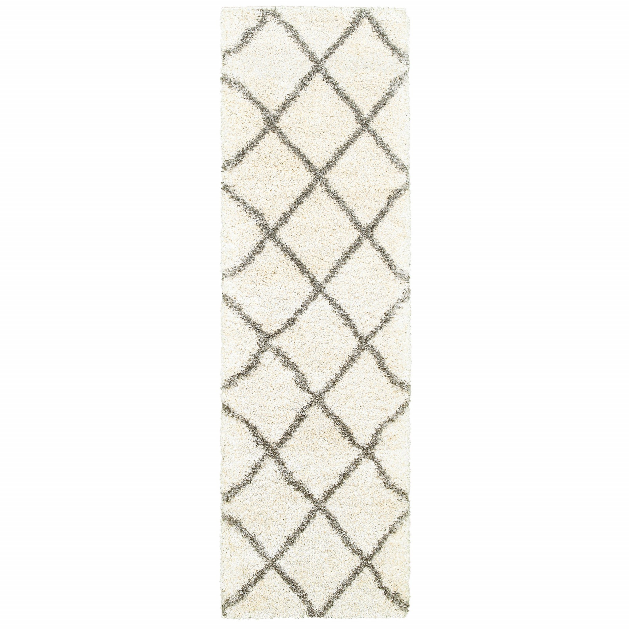 2" X 8" Ivory And Gray Geometric Lattice Runner Rug