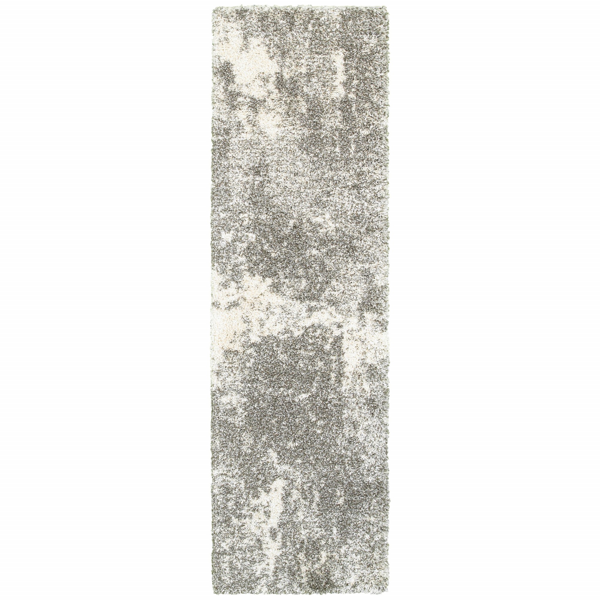 2’ X 8’ Gray And Ivory Distressed Abstract Runner Rug-387944-1