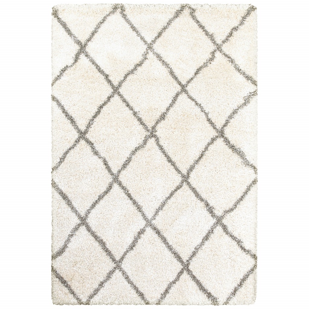 4’ X 6’ Ivory And Gray Geometric Lattice Area Rug-387946-1