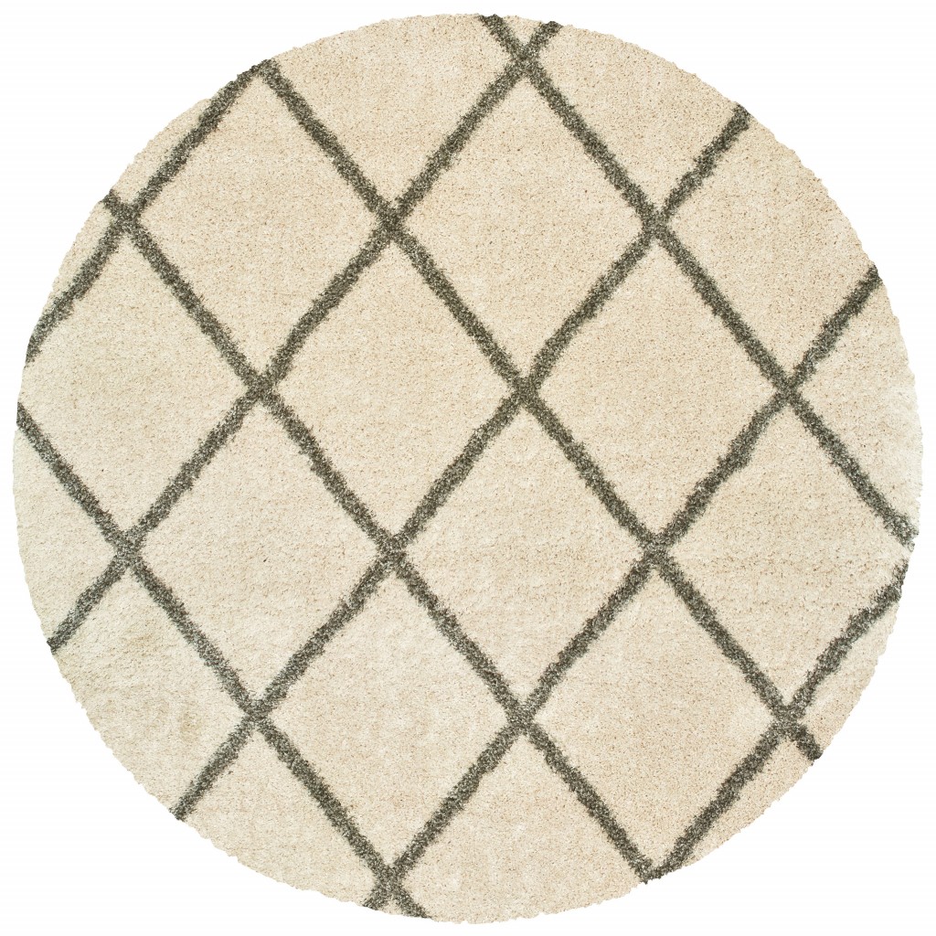 8’ Round Ivory And Gray Geometric Lattice Area Rug-387983-1