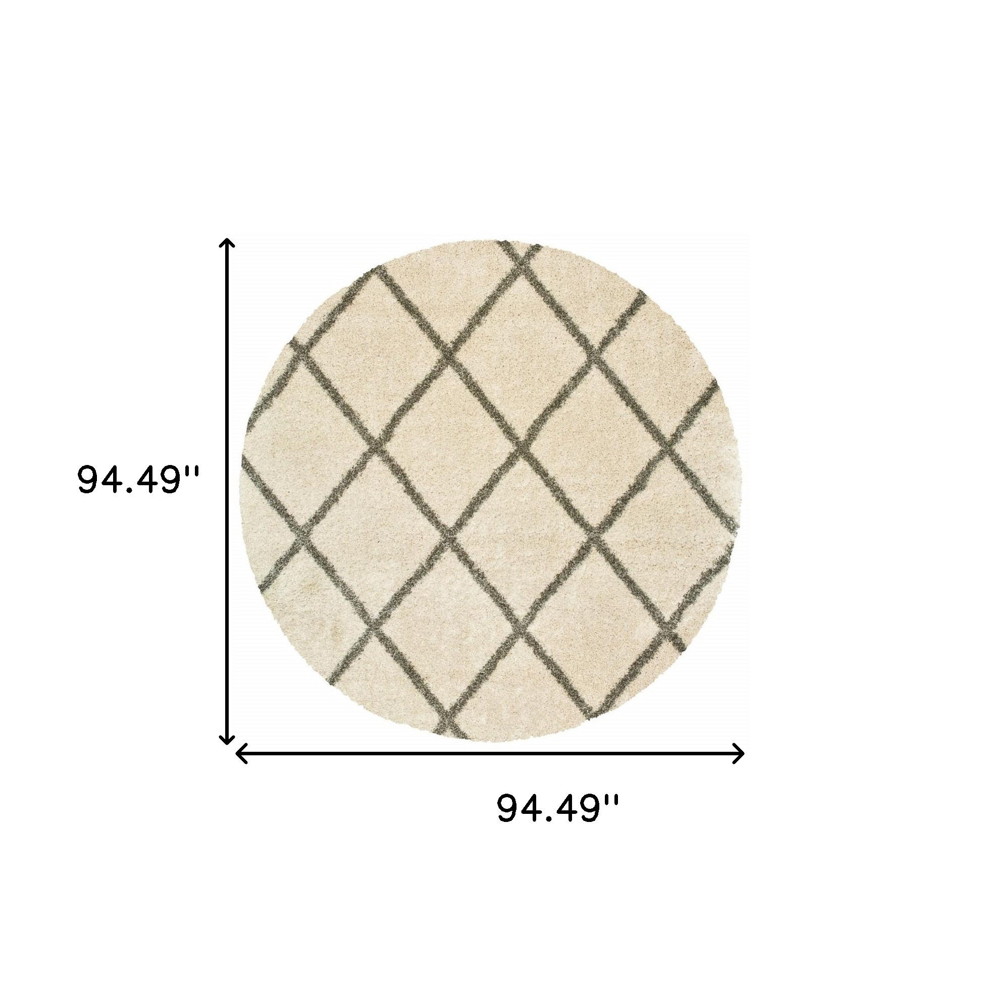 8’ Round Ivory And Gray Geometric Lattice Area Rug