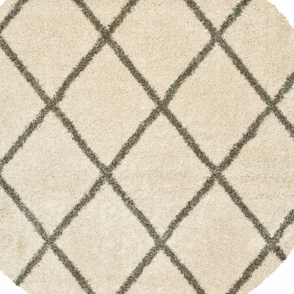 8’ Round Ivory And Gray Geometric Lattice Area Rug
