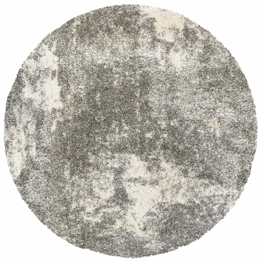 8' Round Gray And Ivory Distressed Abstract Area Rug-387985-1