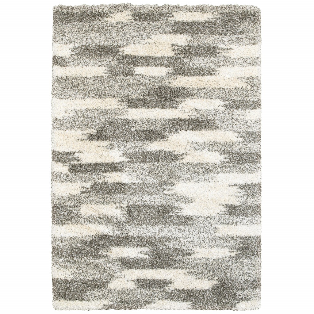 7’ X 10’ Gray And Ivory Geometric Pattern Area Rug-387986-1