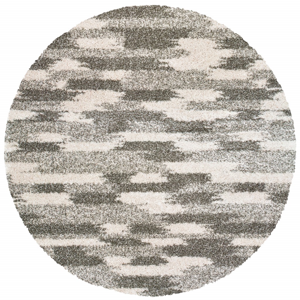 8’ Round Gray And Ivory Geometric Pattern Area Rug-387987-1