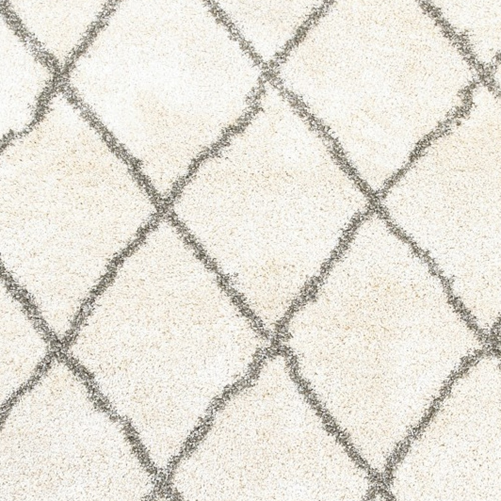 8" X 11" Ivory And Gray Geometric Lattice Area Rug