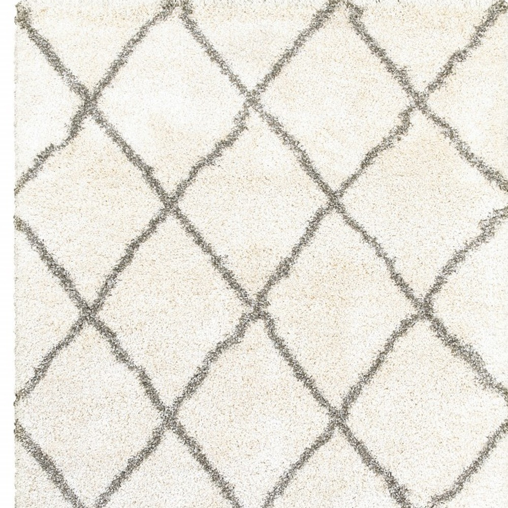 8" X 11" Ivory And Gray Geometric Lattice Area Rug