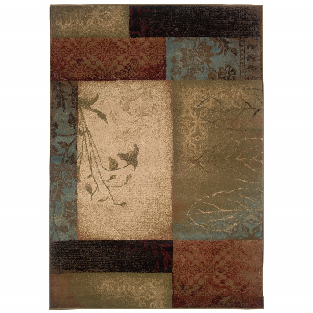 10’ X 13’ Beige And Brown Floral Block Pattern Area Rug-387997-1