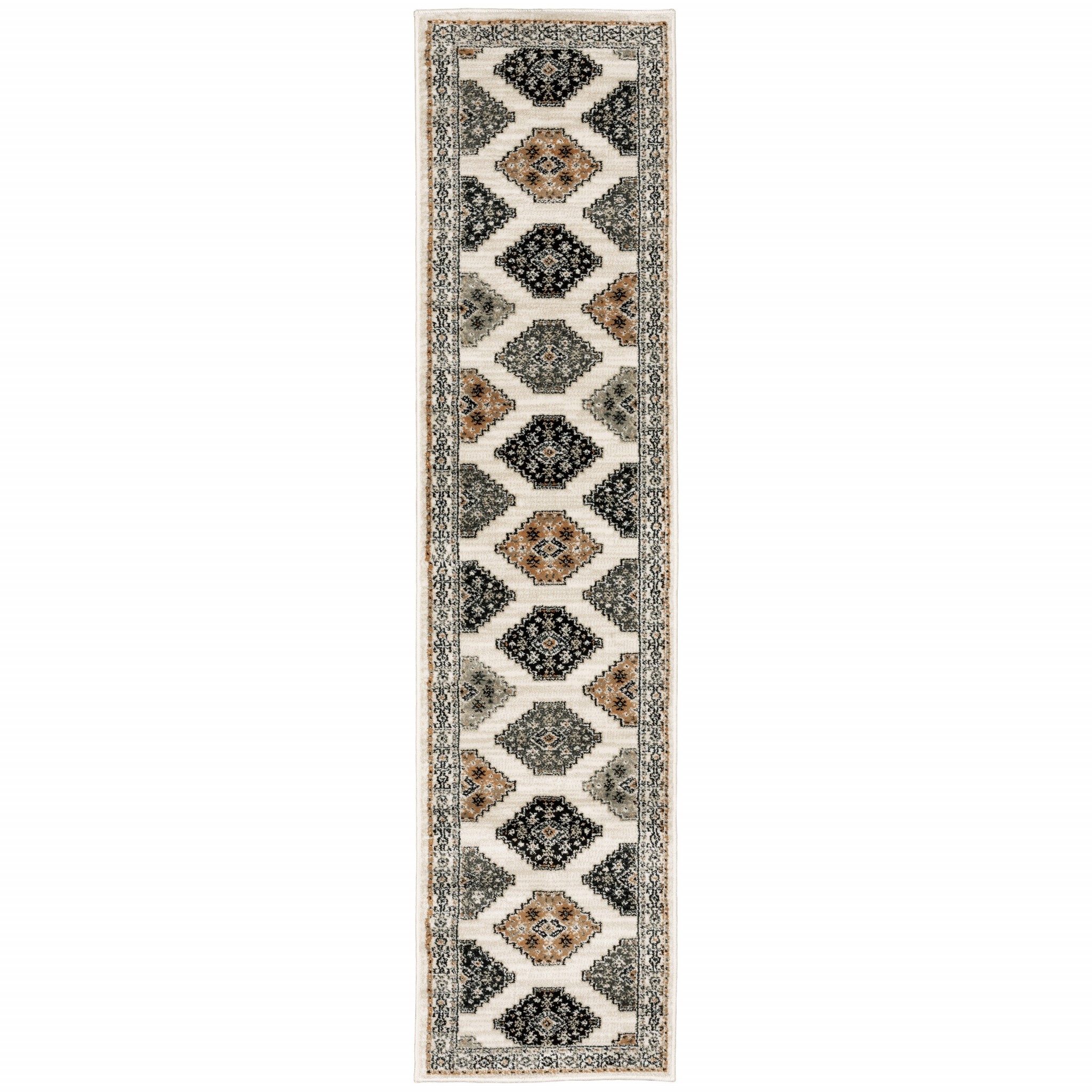 2’ X 8’ Abstract Ivory And Gray Geometric Indoor Runner Rug-388015-2