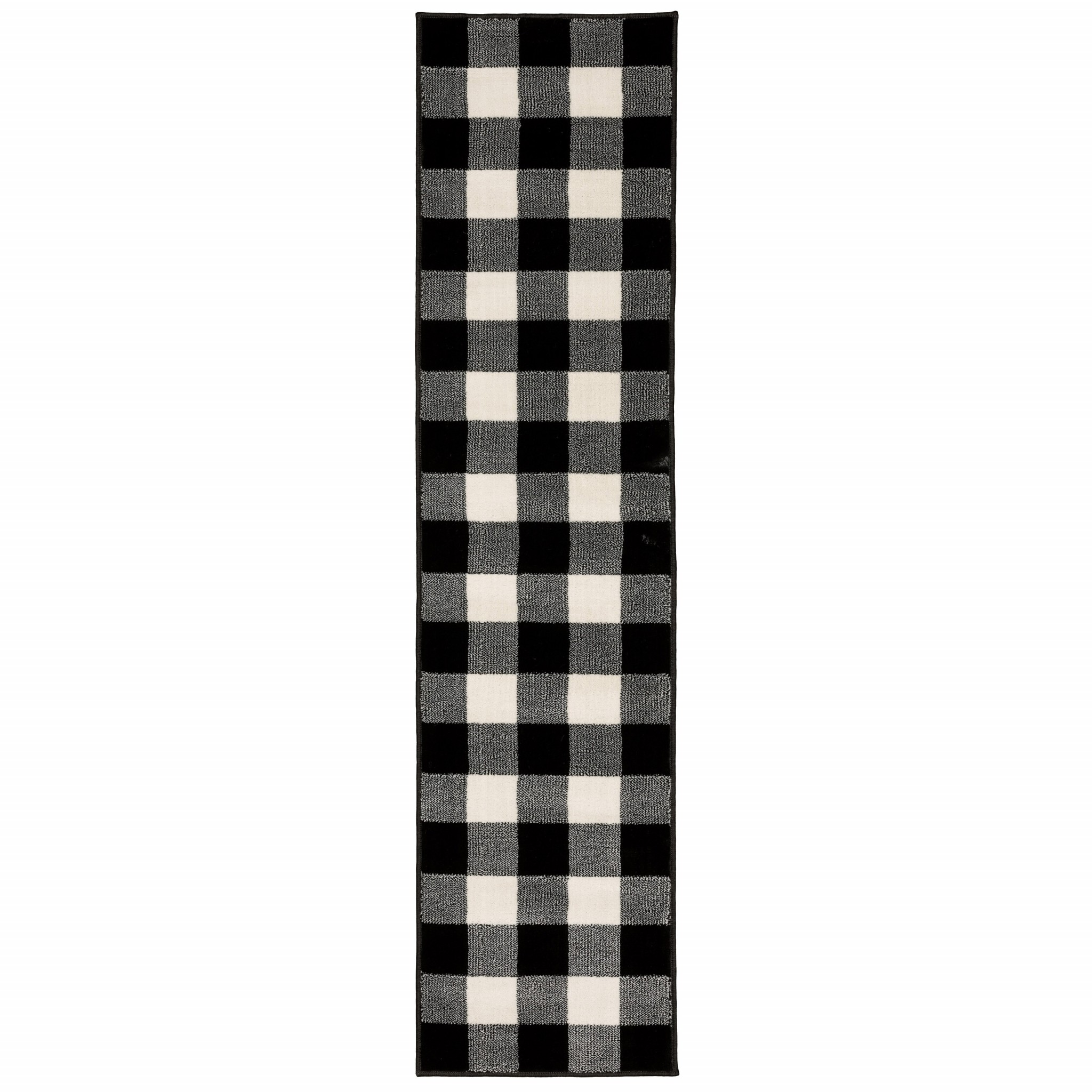 2’ X 8’ Monochromatic Gingham Pattern Indoor Runner Rug-388016-1