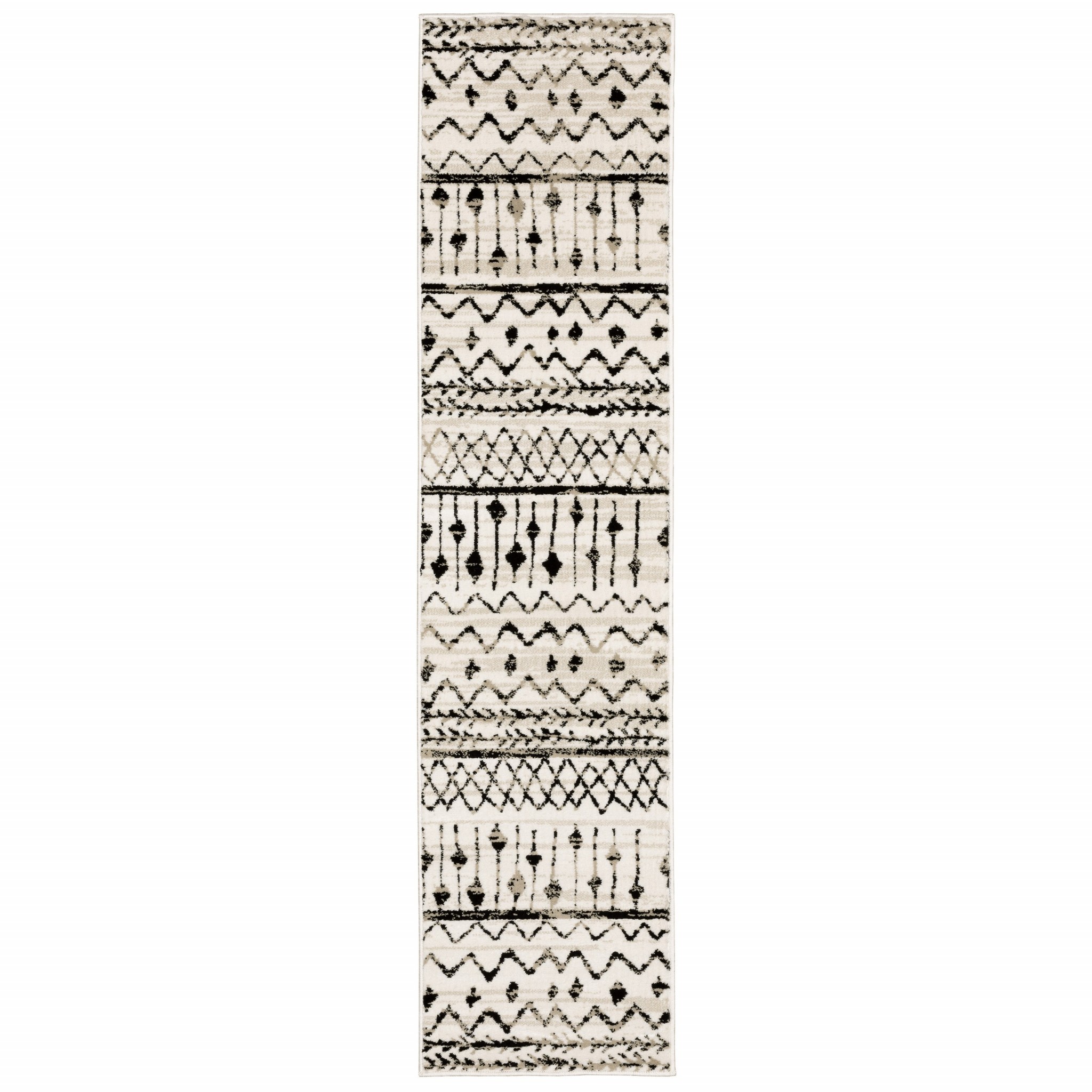 2’ X 8’ Ivory And Black Eclectic Patterns Indoor Runner Rug-388017-1