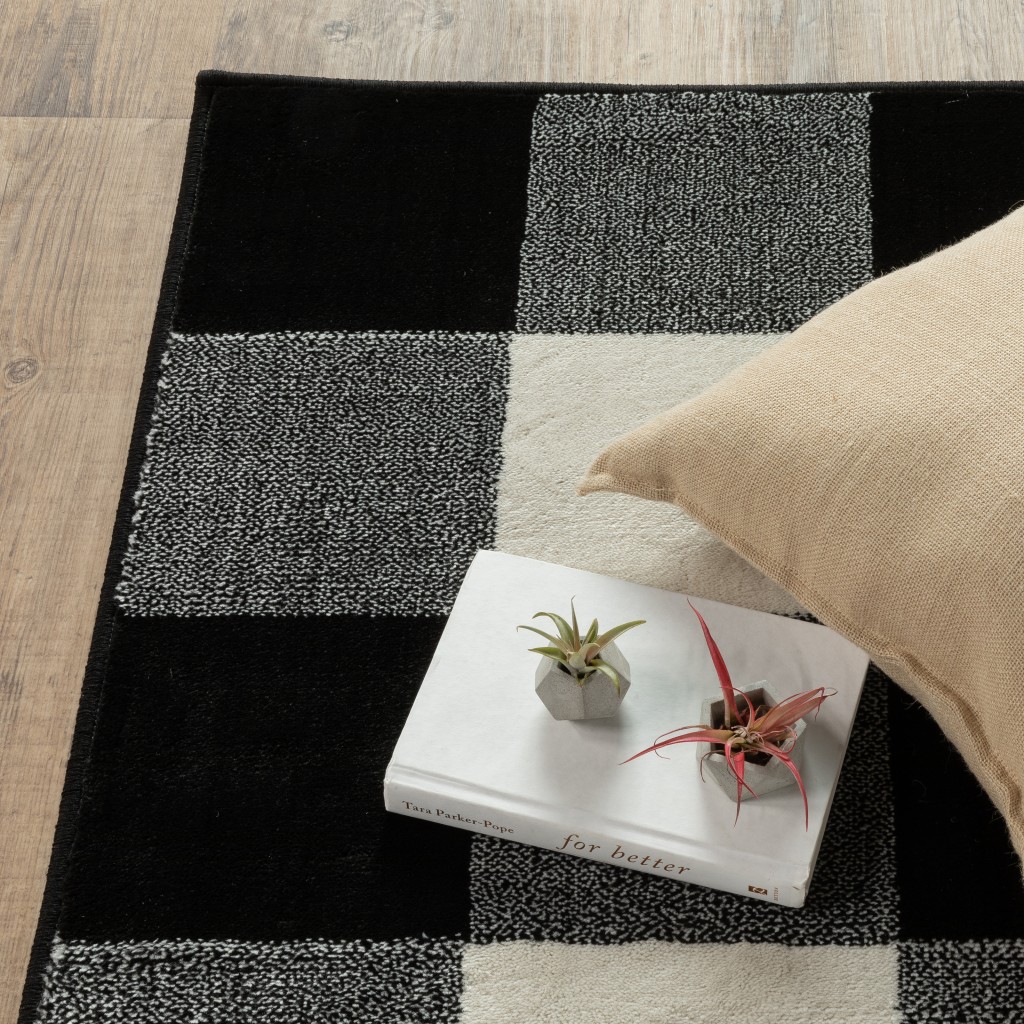 4" X 6" Monochromatic Gingham Pattern Indoor Area Rug