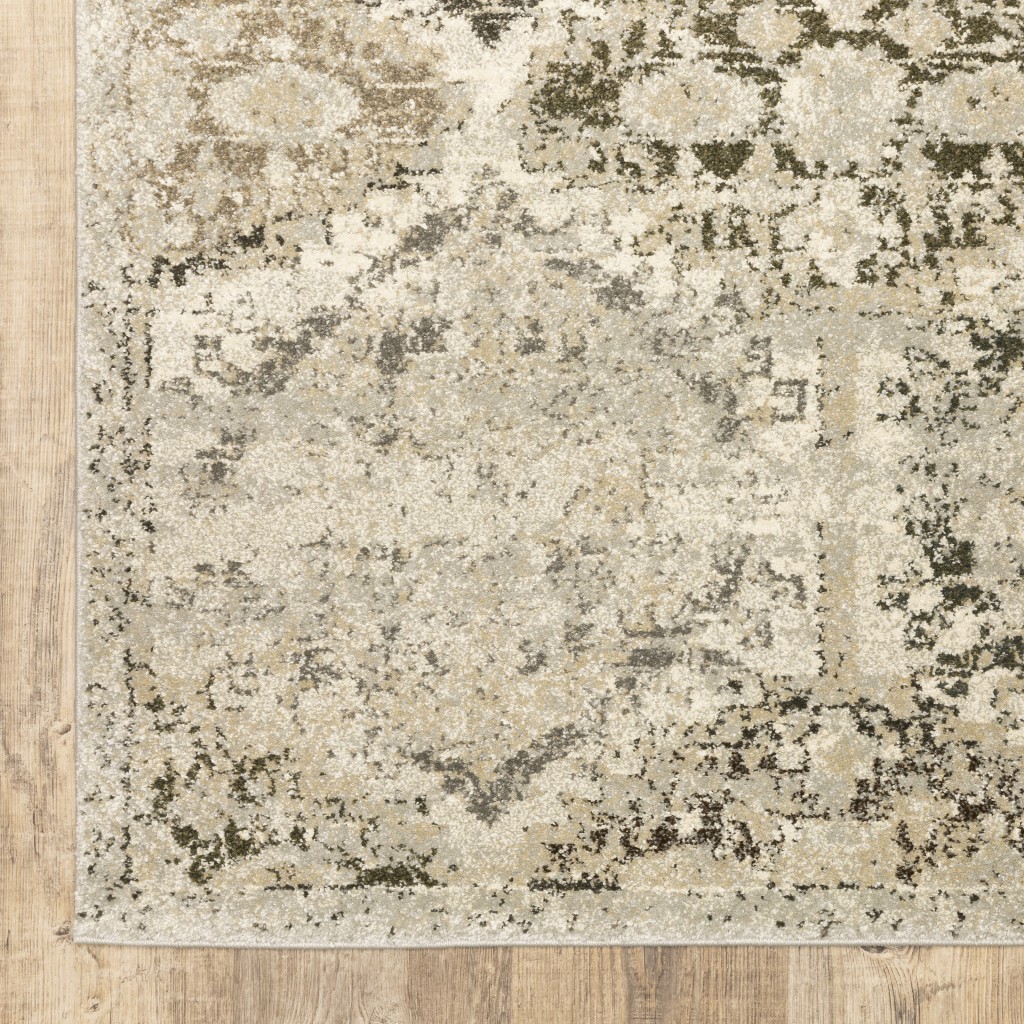 2" X 8" Ivory And Gray Floral Trellis Indoor Runner Rug