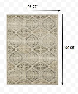 2" X 8" Ivory And Gray Floral Trellis Indoor Runner Rug