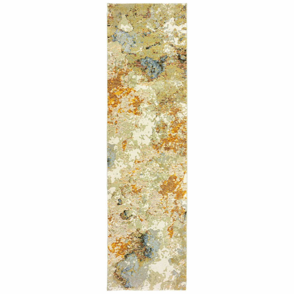2’ X 8’ Modern Abstract Gold And Beige Indoor Runner Rug-388028-1