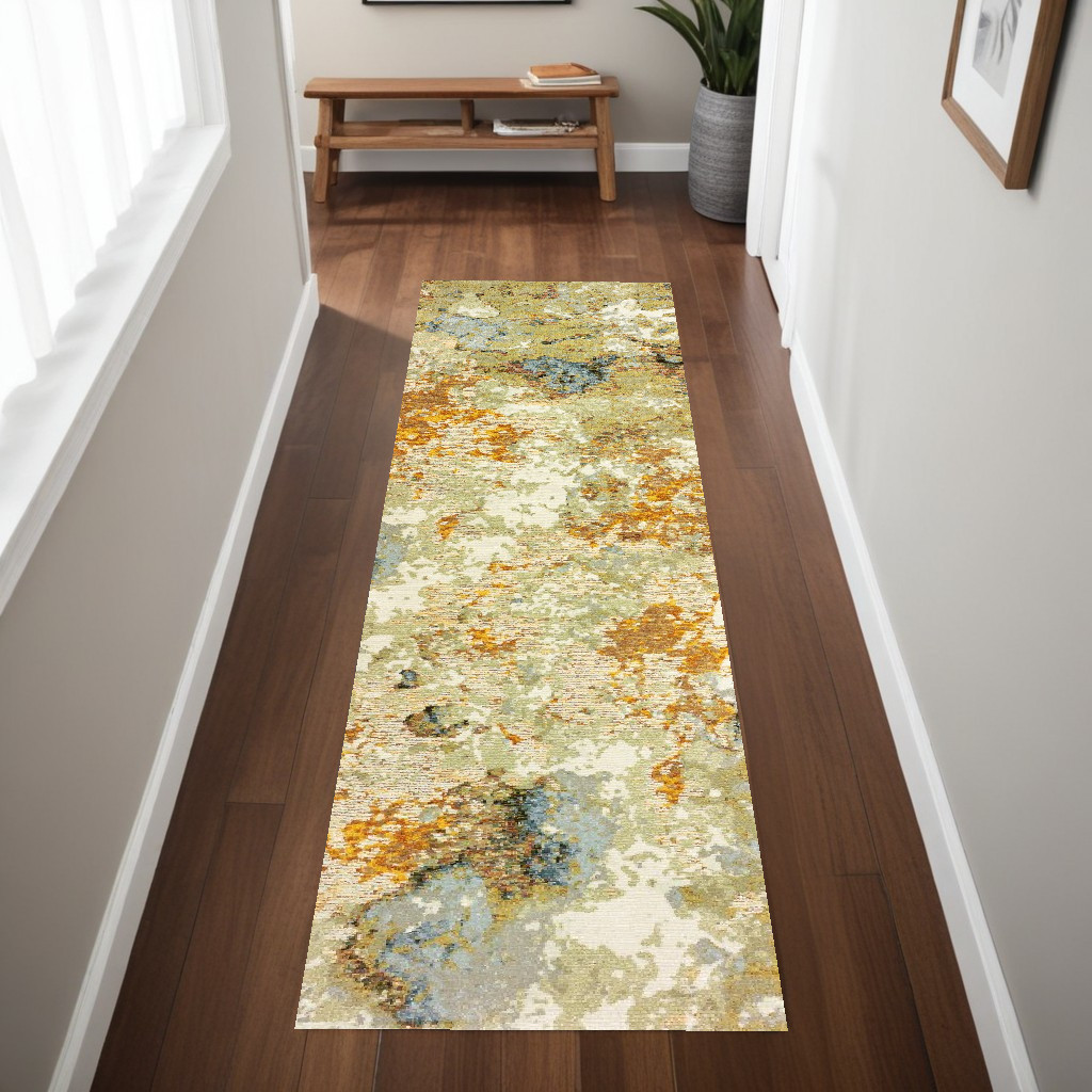 8' Gold And Ivory Runner Rug-388028-1