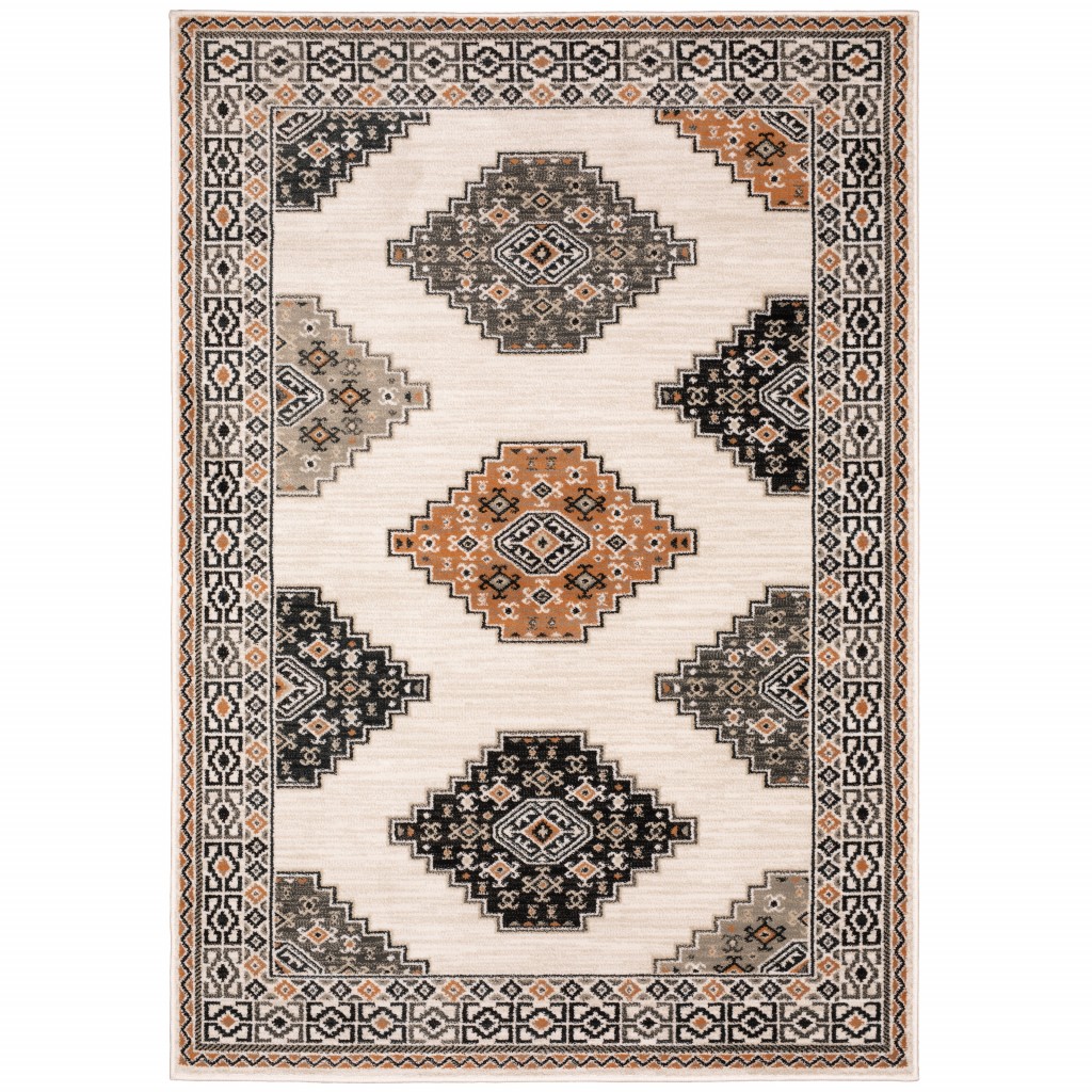 5’ X 7’ Abstract Ivory And Gray Geometric Indoor Area Rug-388030-1