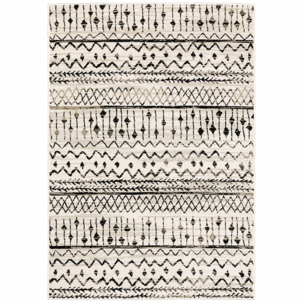 5' X 7' Ivory And Black Abstract Geometric Distressed Area Rug-388032-1