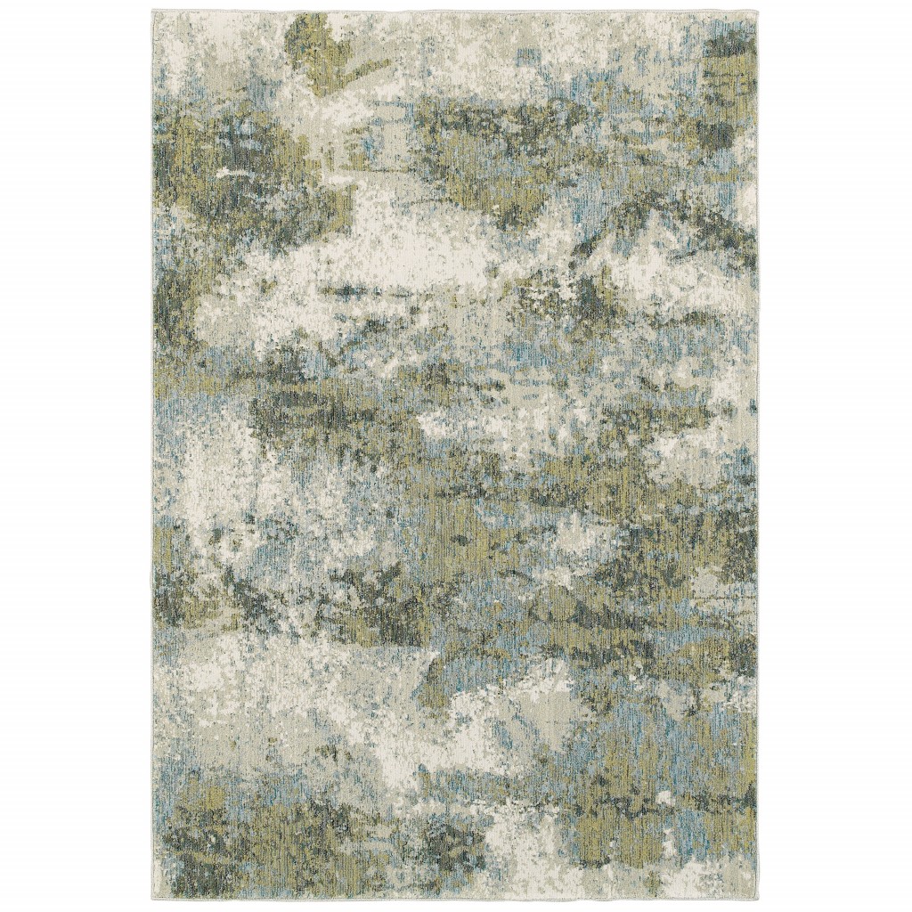 3’ X 5’ Blue And Sage Distressed Waves Indoor Area Rug-388035-1